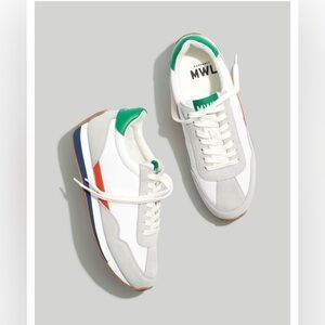 Madewell White and Gray Athletic Shoes with Green and Red Accents